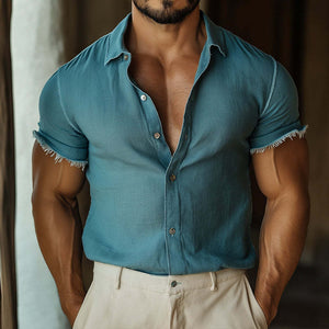 Men's Retro Casual Ripped Lapel Short Sleeve Shirt