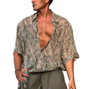 Men's Paisley Print Lapel Short Sleeve Shirt