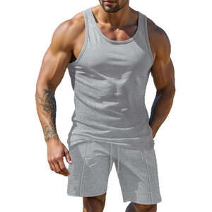 Lässiges, einfarbiges Tanktop-Shorts-Zweiteiler-Set für Herren 