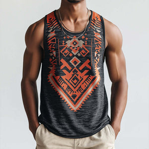 Camiseta sin mangas con cuello redondo y estampado étnico informal retro para hombre
