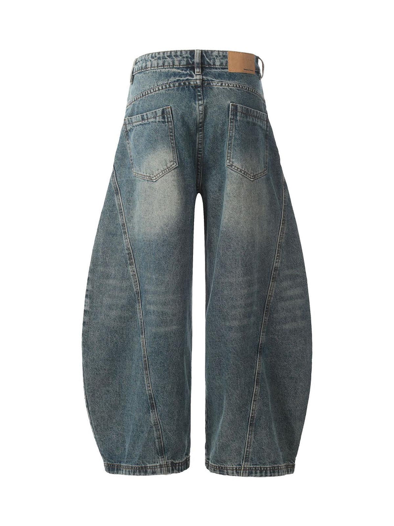 Washed Wide-Leg Balloon Jeans