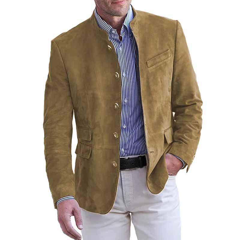 Men's Retro Stand Collar Single Breasted Slim Fit Multi-pocket Blazer