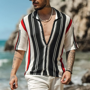 Polo de manga corta con solapa y rayas de punto para hombre