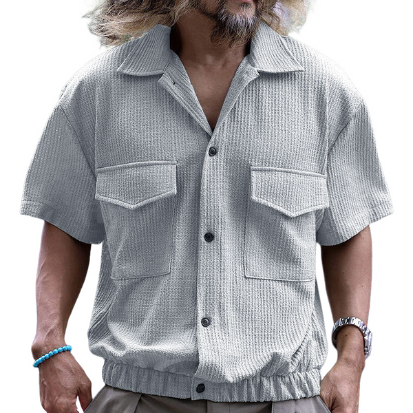 Camisa de manga corta con estampado de gofres lisos para hombre