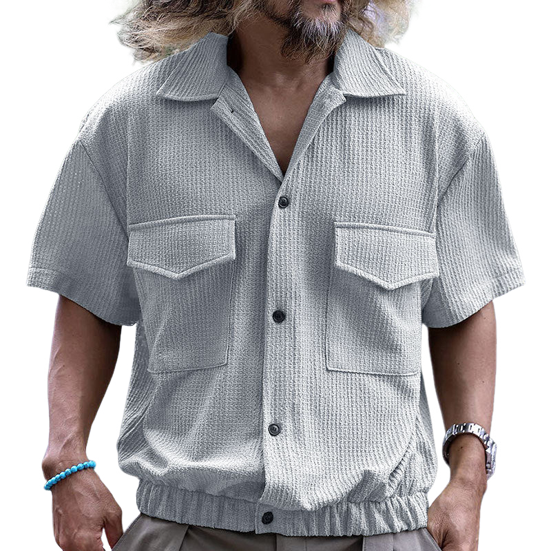 Camisa de manga corta con estampado de gofres lisos para hombre