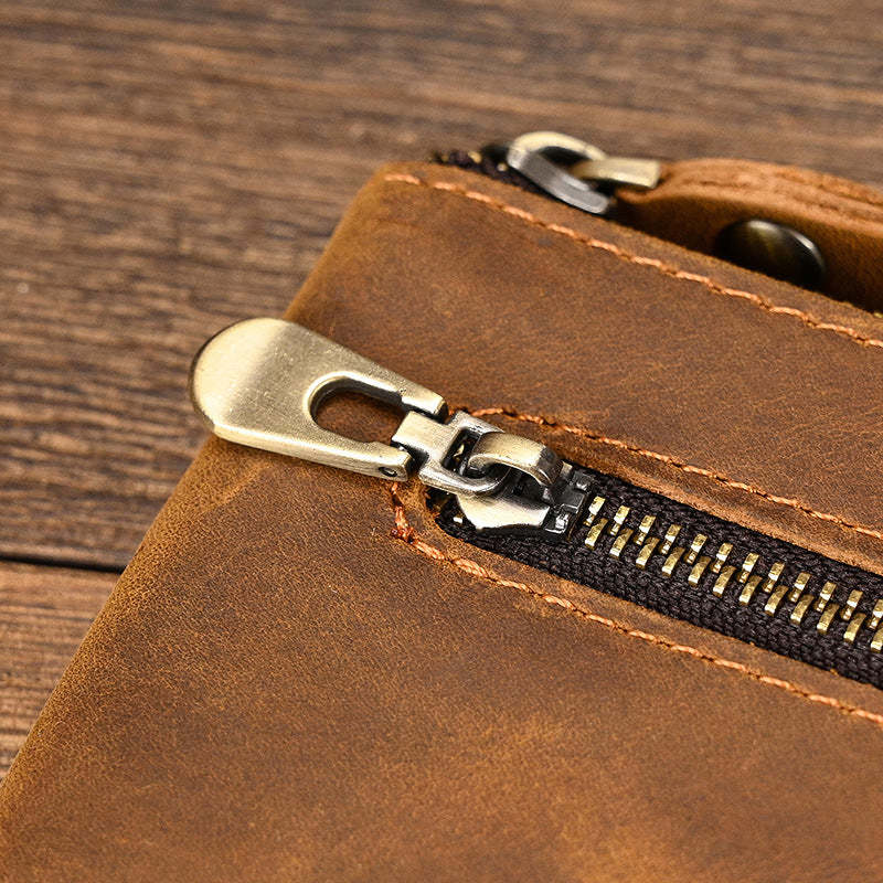 Cartera larga vintage de piel de Caballo Loco con cremallera de gran capacidad para hombre 