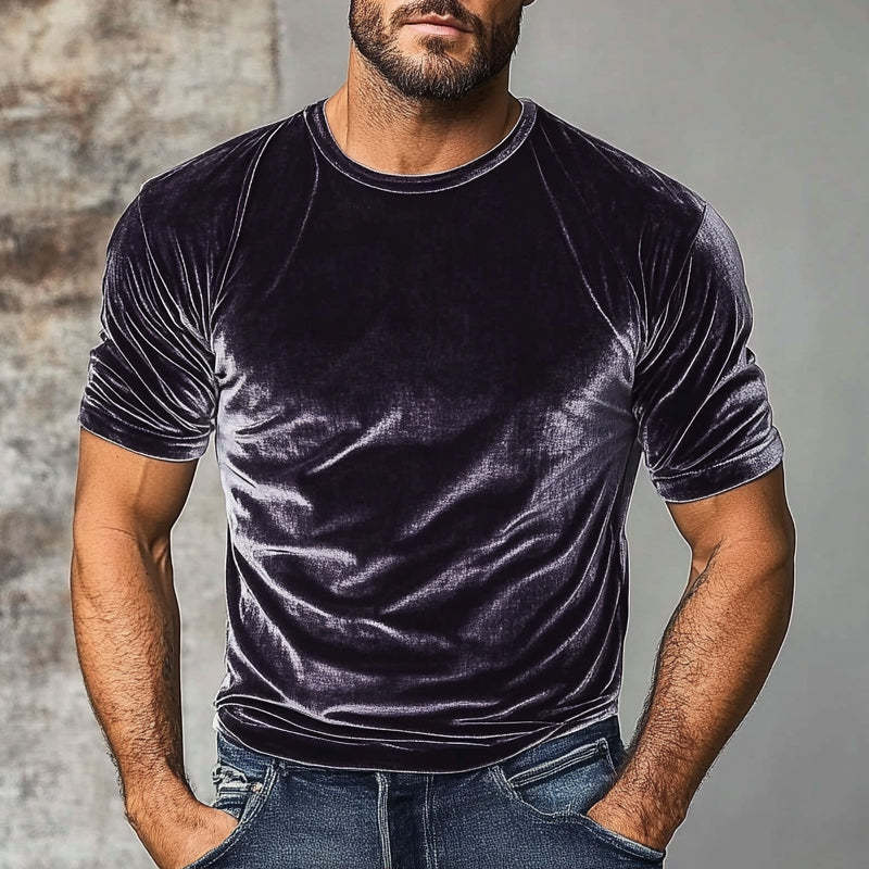 Men's Vintage Velvet Round Neck Short Sleeve T-Shirt