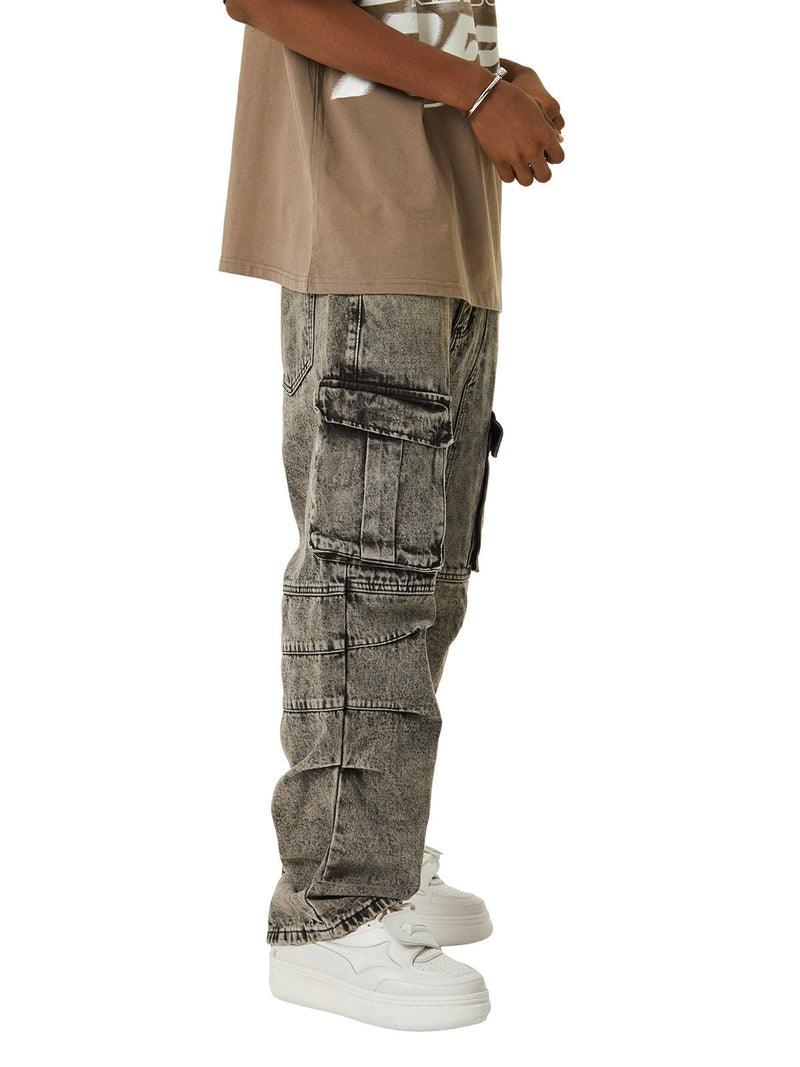 American Street Style Washed Distressed Work Jeans