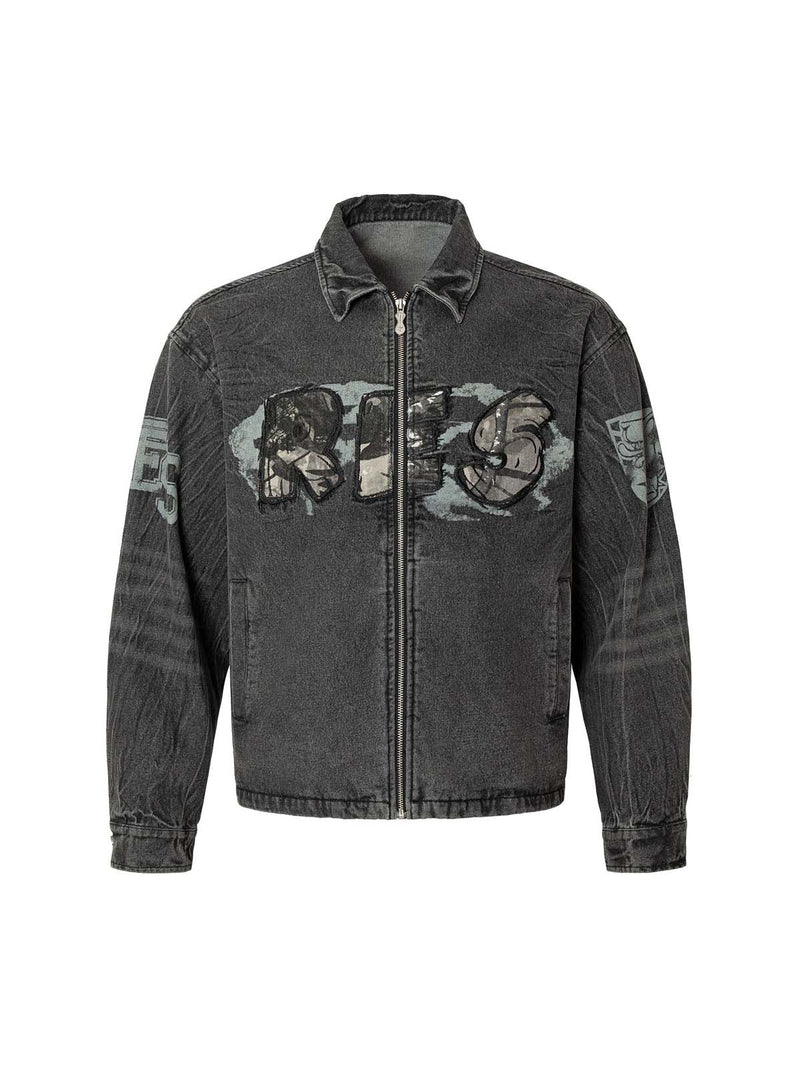 Wasteland Embroidered Print Rivet Denim Jacket