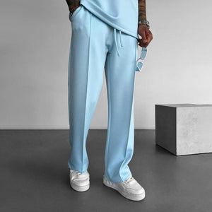 Men's Solid Color Elastic Waist Straight Casual Pants