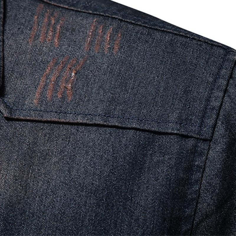 Herren-Revershemd aus gewaschenem Distressed-Denim im Vintage-Stil