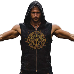 Herrenmode Weste mit Kapuze und Vintage-Print