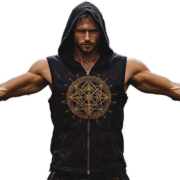 Men's Fashion Vintage Print Hooded Vest