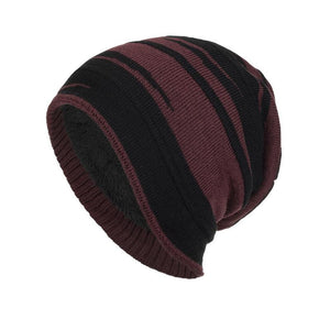Men's Retro Colorblock Jacquard Plush Lining Warm Knitted Hat