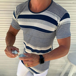 Men's Spring And Summer Casual Horizontal Stripe Knit Short Sleeve T-Shirt