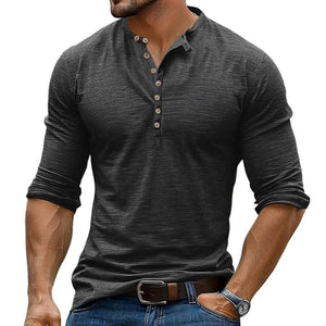 Lässiges Langarm-T-Shirt mit Henley-Kragen und mehreren Knöpfen für Herren