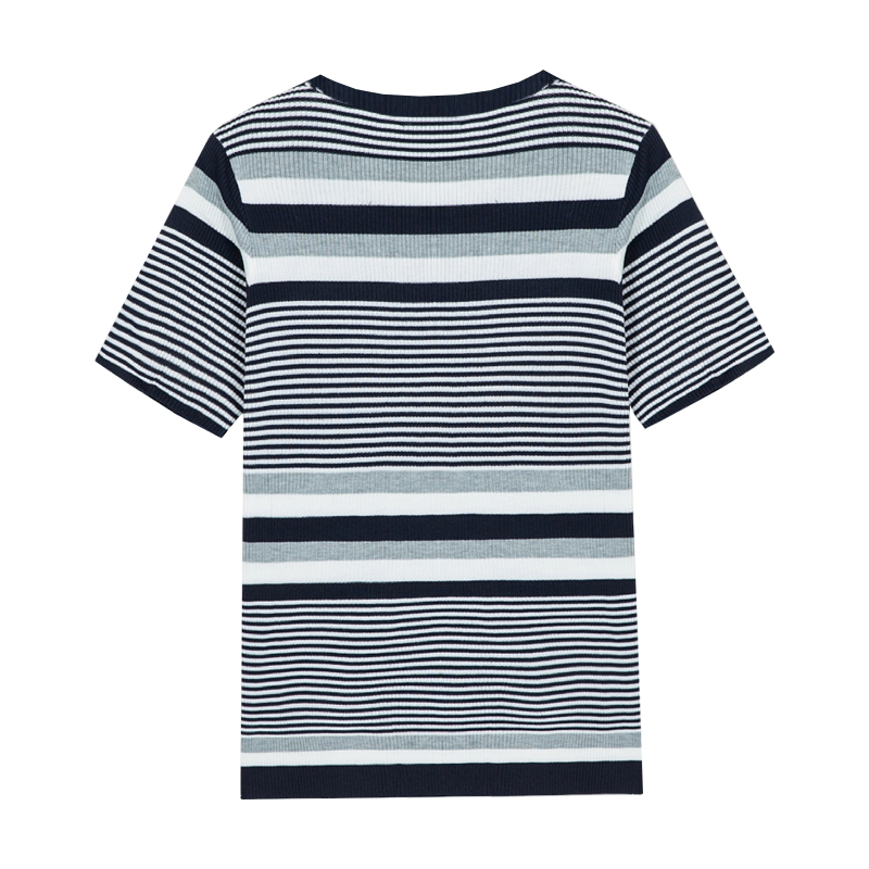 Camiseta informal de manga corta de punto con rayas horizontales para hombre, primavera y verano