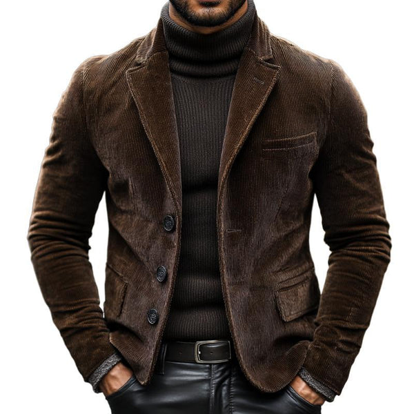 Men's Vintage Notched Lapel Thick Corduroy Slim Blazer