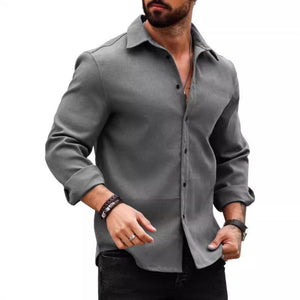 Men's Casual Cotton Blend Lapel Slim Fit Long Sleeve Shirt