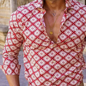 Camisa informal de manga larga con estampado brillante de verano para hombre