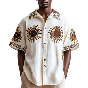 Herrenhemd im Western-Vintage-Stil mit Stickerei und kurzen Ärmeln