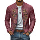 Chaqueta informal de lino con bordado, cuello alto y botonadura sencilla, corte entallado para hombre