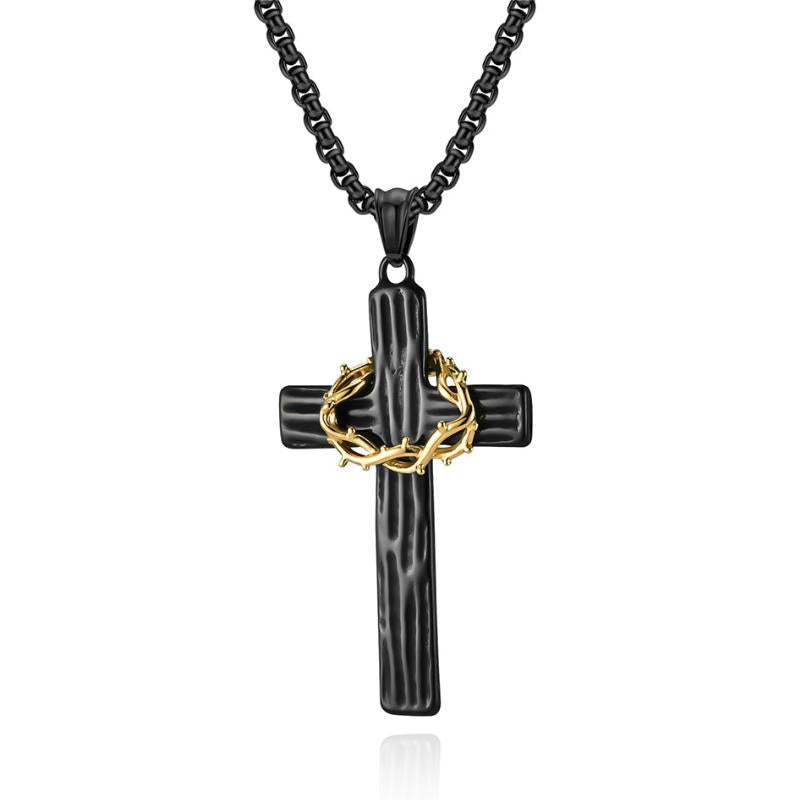 Vintage Casual Thorn Wreath Cross Necklace