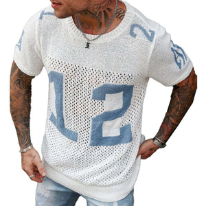 Camiseta deportiva de manga corta con cuello redondo y estampado de jacquard para hombre