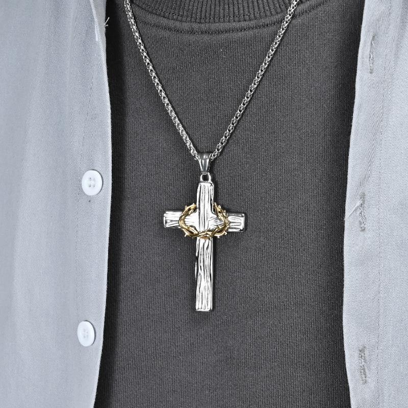 Vintage Casual Thorn Wreath Cross Necklace