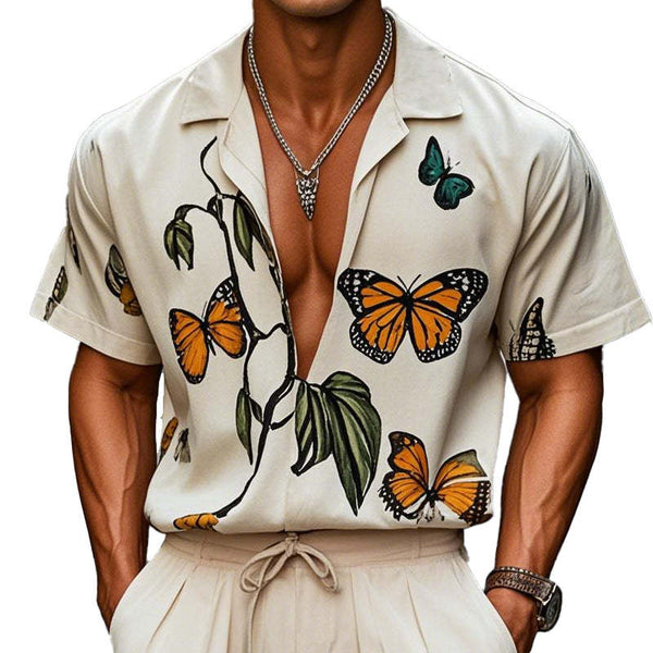 Men's Casual Loose Butterfly Print Short Sleeve Shirt MTA2586C6X