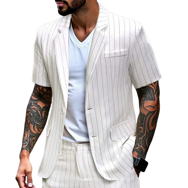 Men's Cotton And Linen Striped Thin Casual Blazer