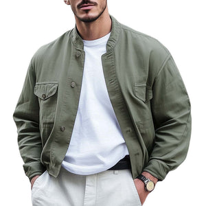 Men's Spring And Autumn Army Green Short Work Jacket