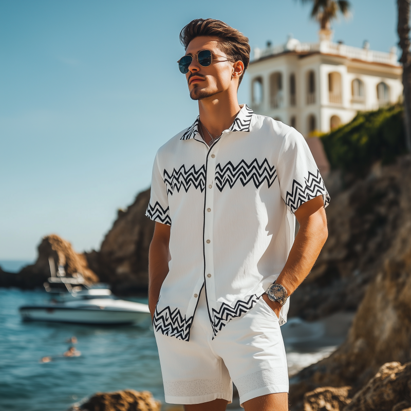Men's Fashion Casual Retro Printed Short Sleeve Shirt