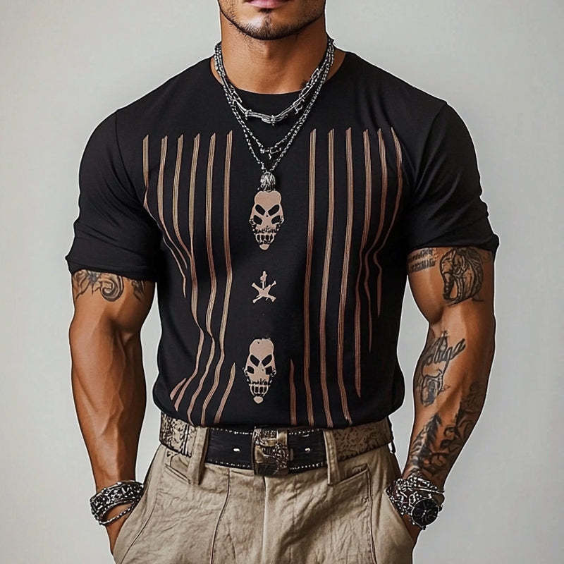 Herren-T-Shirt mit Rundhalsausschnitt und Streifen im Retro-Stil, kurzärmelig
