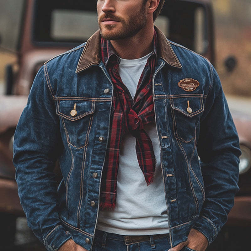 Dunkelblaue Vintage-Jeansjacke für Herren