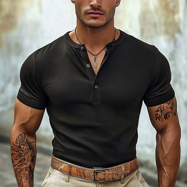 Lässiges Herren-T-Shirt mit Henley-Ausschnitt und kurzen Ärmeln