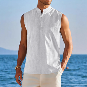 Men's Stand Collar Solid Color Sleeveless Tank Tops