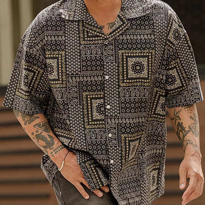 Camisa informal de verano holgada con estampado de manga corta para hombre