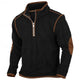 Men's Vintage Waffle Zip Stand Collar Daily Tops Elbow Patch Long Sleeve T-Shirt