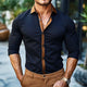 Herren Retro Casual Colorblock Printed Revers Langarmhemd