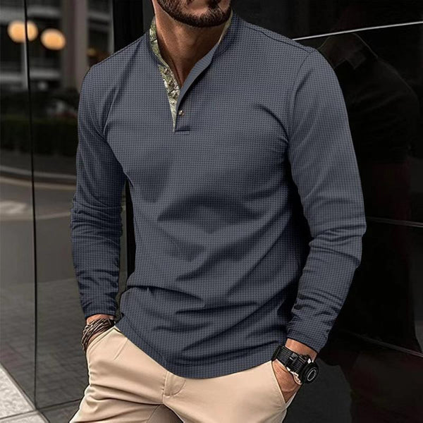 Camiseta de manga larga con bloques de color gofre para hombre