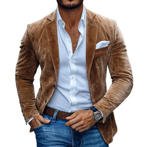 Men's Fashion Solid Suede Notch Lapel Two Buttons Casual Blazer
