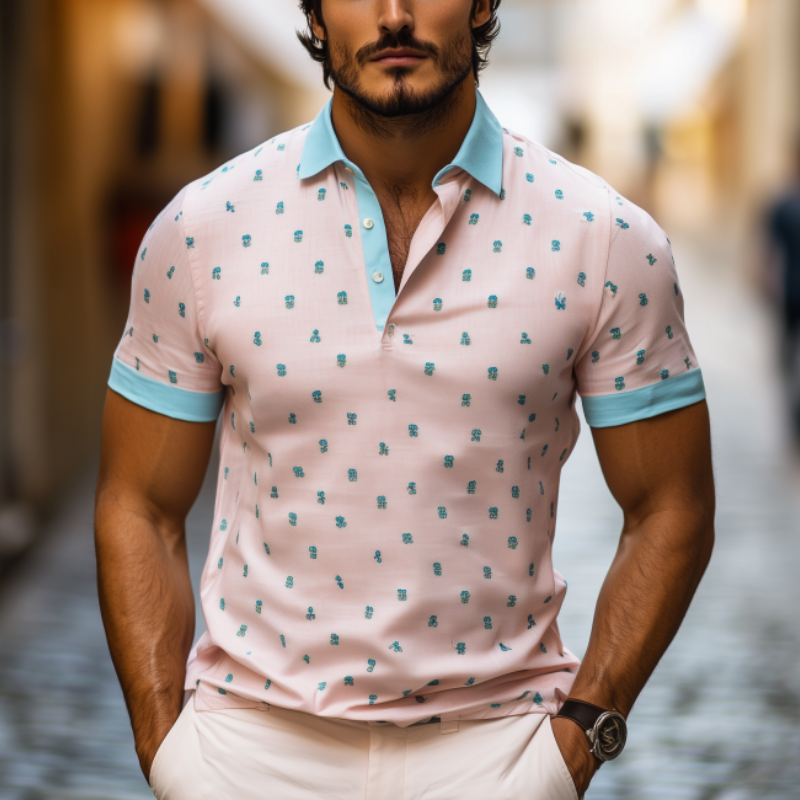Men's Spring Fashion Casual Contrast Color Embroidery Short Sleeve POLO Shirt MTA2816C6K