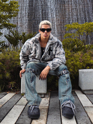 Chaqueta urbana resistente de lana de cordero sintética con efecto tie-dye 