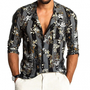 Camisa de manga larga de gasa con estampado vintage, estilo casual y ajustado para hombre