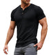 Camiseta informal de manga corta con cuello Henley, de mezcla de algodón liso y corte ajustado para hombre