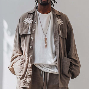 Camisa casual de manga larga bordada para hombre 