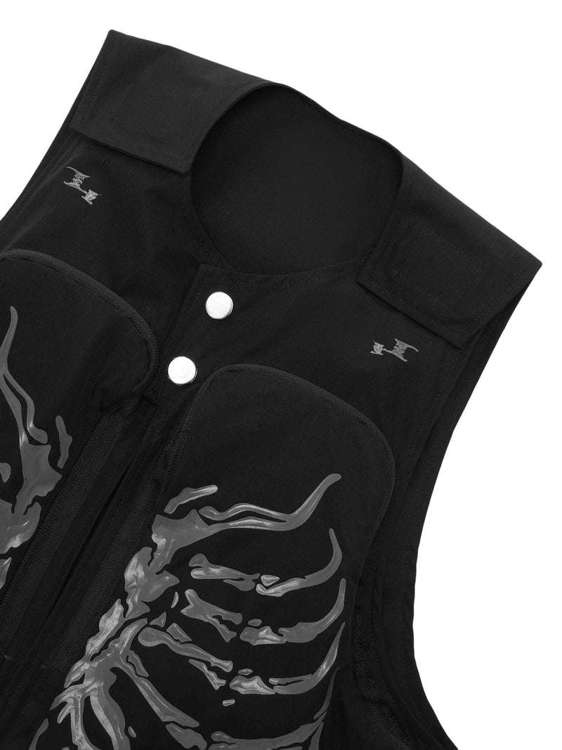 Skeleton Print Padded Cargo Vest