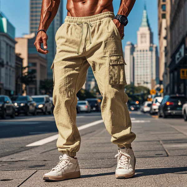 Men's Classic Casual Multi-Pocket Cotton And Linen Cargo Pants