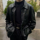 Men's Retro Casual Solid Color Lapel Leather Jacket
